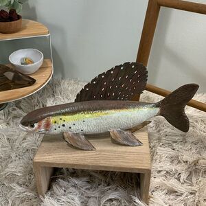 Handcrafted & Hand Painted Folk Art Wood & Metal Fish Spearing Decoy